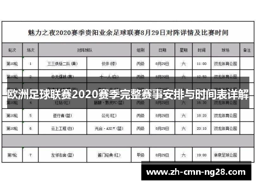 欧洲足球联赛2020赛季完整赛事安排与时间表详解 欧洲足球联赛2020赛季完整赛事安排与时间表详解